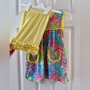 Abby & Evie Colorful Ruffled Dress with Yellow Shorts Size 6